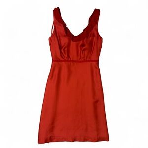 Moulinette Soeurs Anthropologie Grand CanalRed Silk Ruffle Babydoll Mini Dress
